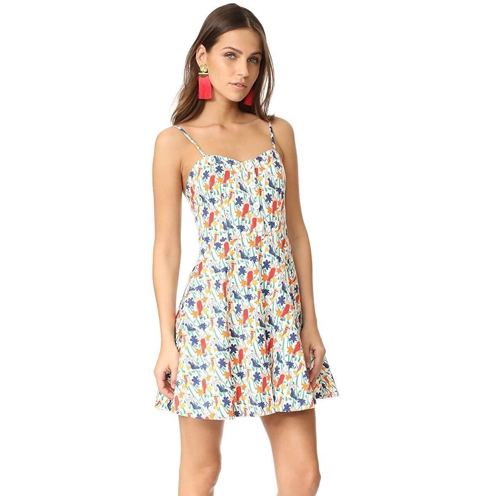 Alice + Olivia Spaghetti Strap Bird Floral Button Front Mini Dress 4